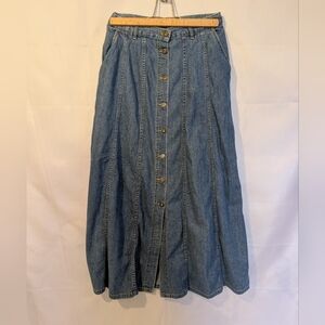 Vintage Liz Claiborne Lizwear Denim Button Front A-line Maxi Skirt